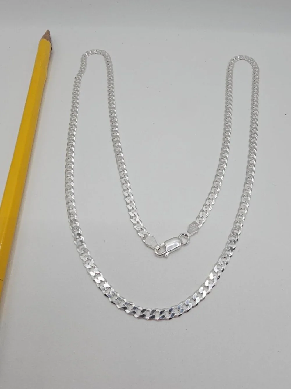 Sterling Silver 925 High Polished Super Flat Curb Link Chain 3.8mm 24 inches